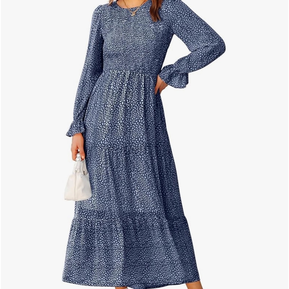 NEW BTFBM Long Sleeve Crew Neck Fall Dress Relaxed Fit Floral Flowy Dresd